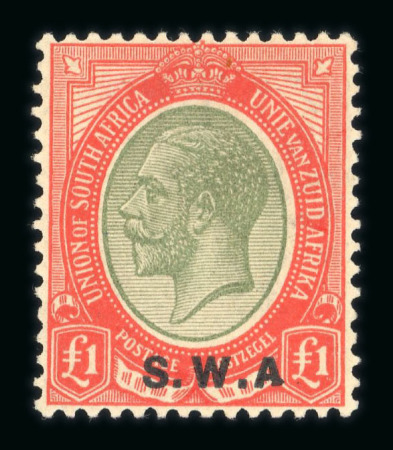 Stamp of South West Africa SWA 1927-30 £1 green and carmine mising stop variety mnh