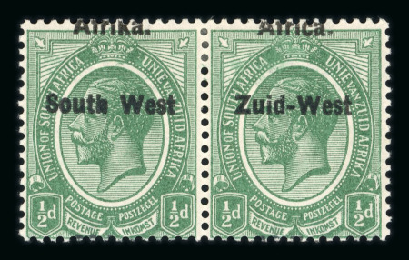 Stamp of South West Africa SWA 1923 Type I 1/2d. green pair variety Africa/Afrika at top mh