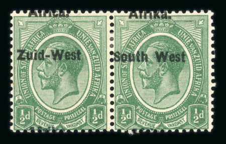 Stamp of South West Africa SWA 1923 Type I 1/2d. green pair variety Africa/Afrika at top mh