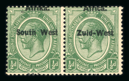 Stamp of South West Africa SWA 1923 Type I 1/2d. green 2 pairs plus strip 5 variety Africa/Afrika at top mh