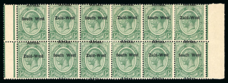 Stamp of South West Africa SWA 1923 Type I 1/2d. green block 12 variety Africa/Afrika at top mh