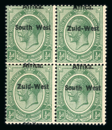 Stamp of South West Africa SWA 1923 Type I 1/2d. green block four variety Africa/Afrika at top mh