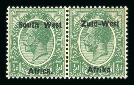 Stamp of South West Africa SWA 1923 Type I 1/2d. green pair variety no stop after Afrika mnh