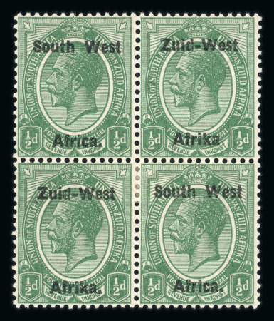 Stamp of South West Africa SWA 1923 Type I 1/2d. green block 4 variety no stop after Afrika