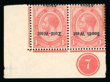 Stamp of South West Africa SWA 1923 Plate I 1d plate no marginal inverted ovpt mnh