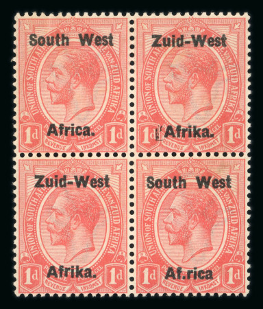 Stamp of South West Africa SWA 1923 Type I 1d  block of 4, Af.rica variety mnh