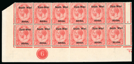 Stamp of South West Africa SWA 1923 Type I 1d  plate no block of 12, Af.rica variety mnh