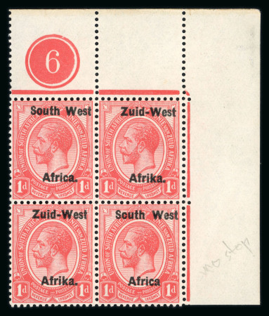 Stamp of South West Africa SWA 1923 Type I 1d  plate block of 4, no stop after Africa mnh