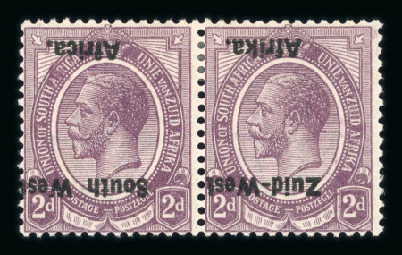 Stamp of South West Africa SWA 1923 Type I 2d purple pair inverted overprint mh