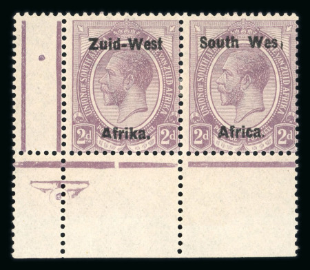 Stamp of South West Africa SWA 1923 Type I 2d  bottom marginal pair Wes variety mh