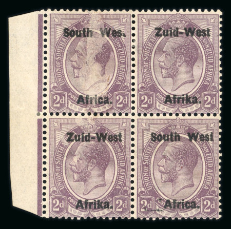 Stamp of South West Africa SWA 1923 Type I 2d  purple lh marginal block 4 wes variety & blotchy print