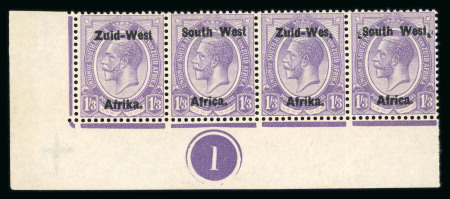 Stamp of South West Africa SWA 1923 Type I 2/6d purple and green corner plate marginal pair mh