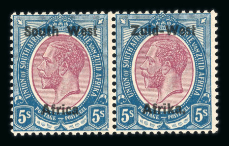 Stamp of South West Africa SWA Type I 1923 5/- purple and blue pair dropped stop var mnh