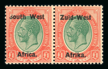 Stamp of South West Africa SWA 1923 Type I £1 green and red shaved s var mh