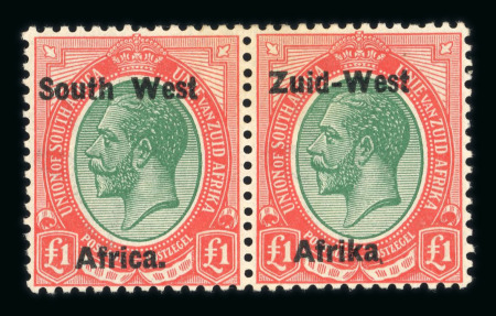 Stamp of South West Africa SWA 1923 Type I £1 green and red dropped stop and misaligned mnh