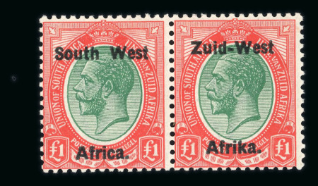 Stamp of South West Africa SWA 1923 Type I £1 green and red misaligned overprint mnh