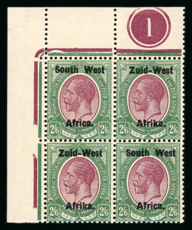 Stamp of South West Africa SWA 1923 Type 1a Lithographed overprint 2/6d plate block four mnh