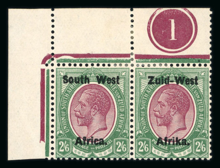 Stamp of South West Africa SWA 1923 Type 1a Lithographed overprint 2/6d top marginal plate pair mnh