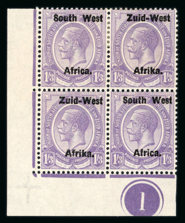 Stamp of South West Africa SWA 1923 Type 1a Lithographed overprint 1/3d bottom corner plate block 4 mh/mnh
