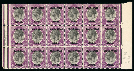 Stamp of South West Africa 1923 Lithographed Type 1a overprint 6d  marginal block 18 missing Z var