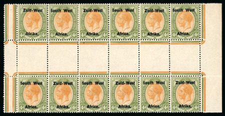 Stamp of South West Africa SWA 1923 Type 1a Lithographed overprint 4d interpanneau block 12 mh/mnh