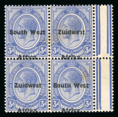 Stamp of South West Africa SWA 1924 Type VI ovpt 16mm 3d blue ovpt shifted to base block 4