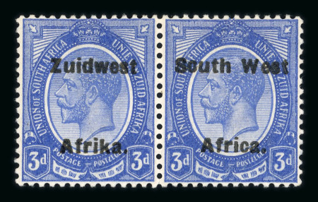 Stamp of South West Africa SWA 1924 Type VI ovpt 16mm 3d deep bright blue pair mnh