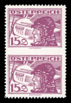 Stamp of Austria » 1st. Republic Austria Österreich 1925-30 Pilotenkopf 15g senkrechtes Paar Mitte UNGEZÄHNT
