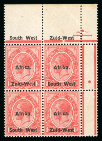 Stamp of South West Africa SWA 1923 Type I 1d. corner marginal block 4 variety Africa above mnh