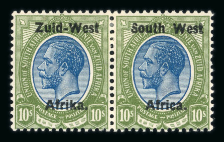 Stamp of South West Africa SWA 1923 Type I 10/-  pair shaved S var mh