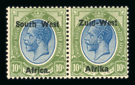 Stamp of South West Africa SWA 1923 Type I 10/- pair misaligned and dropped stop var mh