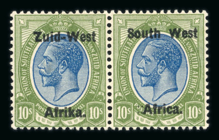 Stamp of South West Africa SWA 1923 Type I 10/- pair misaligned and stubbed 'Z' of 'Zuid' var mnh