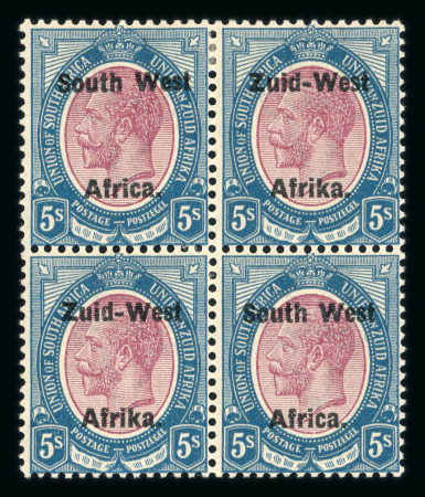 Stamp of South West Africa SWA 1923 Type 2 10m spacing 5s block of four hinged at top