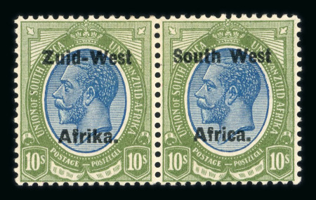 Stamp of South West Africa SWA 1923 Type 2 10m spacing 10/- pair hinged mint