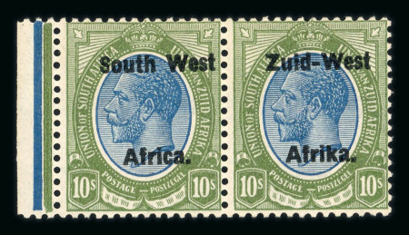 Stamp of South West Africa SWA 1923 Type 2 10m spacing 10/- marginal pair hinged mint