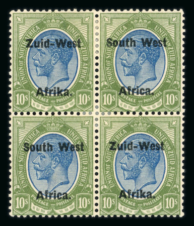 Stamp of South West Africa SWA 1923 Type 2 10m spacing 10/- block of four hinged mint