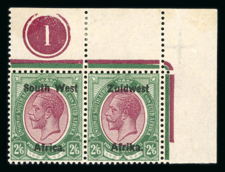 Stamp of South West Africa SWA 1923 Type III Bold Ovpt 2/6d corner plate pair mnh