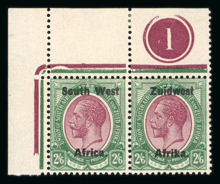 Stamp of South West Africa SWA 1923 Type III Bold Ovpt 2/6d corner plate pair mnh