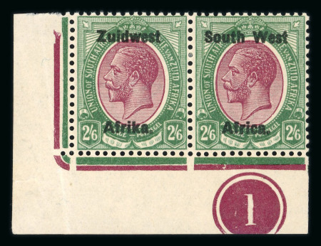 Stamp of South West Africa SWA 1923 Type III Bold Ovpt 2/6d corner plate pair mnh