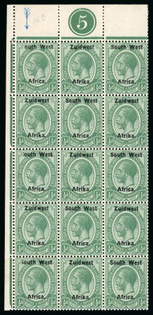 Stamp of South West Africa SWA 1923 Type IIIA thinner ovpt 1/2d plate block 15  Outh error mnh