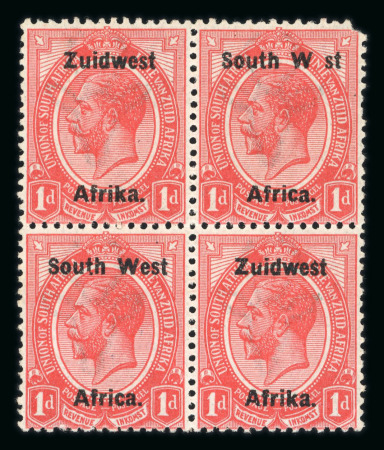 Stamp of South West Africa SWA 1923 Type IIIA thinner ovpt 2d block 4 no e in west mnh