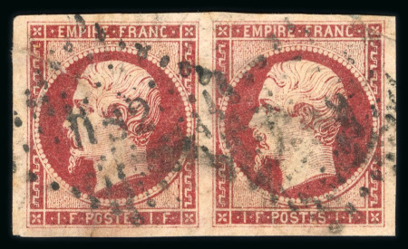 Stamp of France » Empire 1853-1862 1853, Napoléon non dentelé Y&T n°18, 1fr carmin foncé