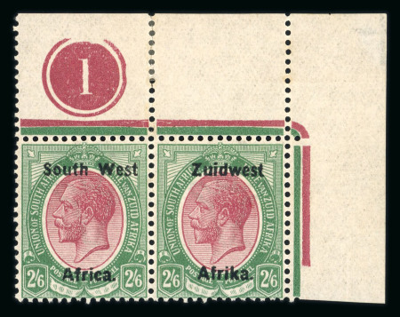 Stamp of South West Africa SWA 1923 Type IIIA thinner ovpt 2/6d plate pair tone mnh