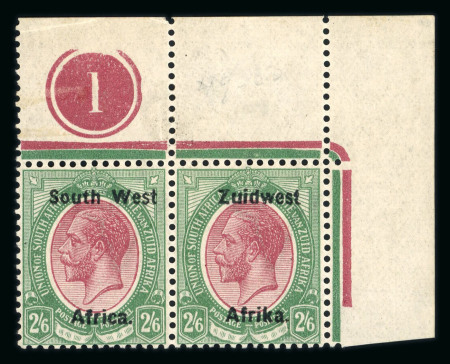 Stamp of South West Africa SWA 1923 Type IIIA thinner ovpt 2/6d plate pair tone mnh
