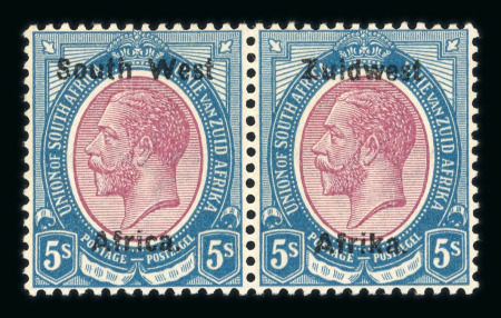 Stamp of South West Africa SWA 1923 Type IIIA thinner ovpt 5/-  pair mh