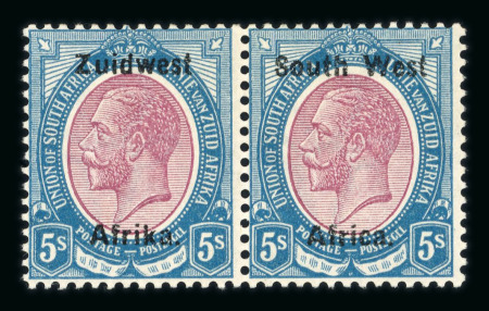 Stamp of South West Africa SWA 1923 Type IIIA thinner ovpt 5/- pair mnh