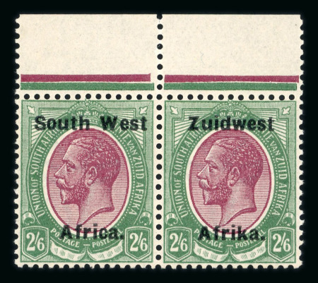 Stamp of South West Africa SWA 1924 Type IVa 16mm South West 2/6d top margin pair mnh