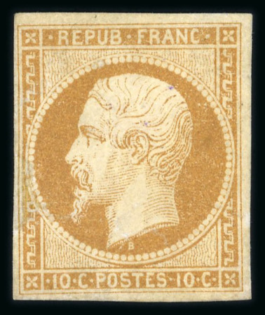 Stamp of France » Présidence de 1852 1852, Napoléon non dentelé Y&T n°9, 10c bistre-jaune,