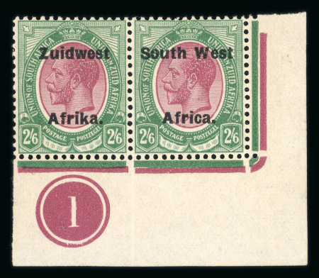 Stamp of South West Africa SWA 1924 Type VI ovpt 16mm 2/6 corner plate pair mnh