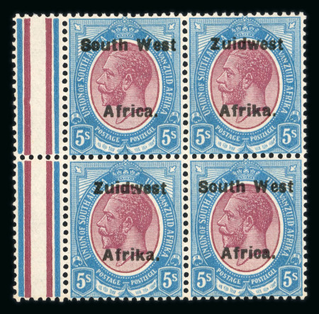Stamp of South West Africa SWA 1924 Type VI ovpt 16mm 5/- block of 4 mnh